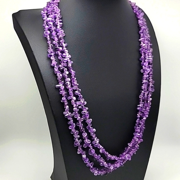 435.00 Cts Natural Untreated 3 Strand Purple Amethyst Beads Gemstone Necklace - Picture 2 of 7